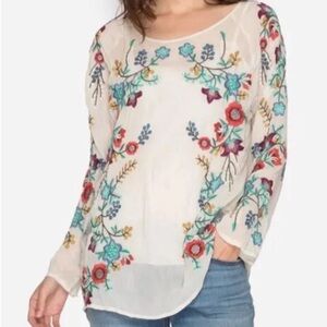 JOHNNY WAS KIKIMU HEAVILY EMBROIDERED BLOUSE TUNIC BOHO MSRP $268usd